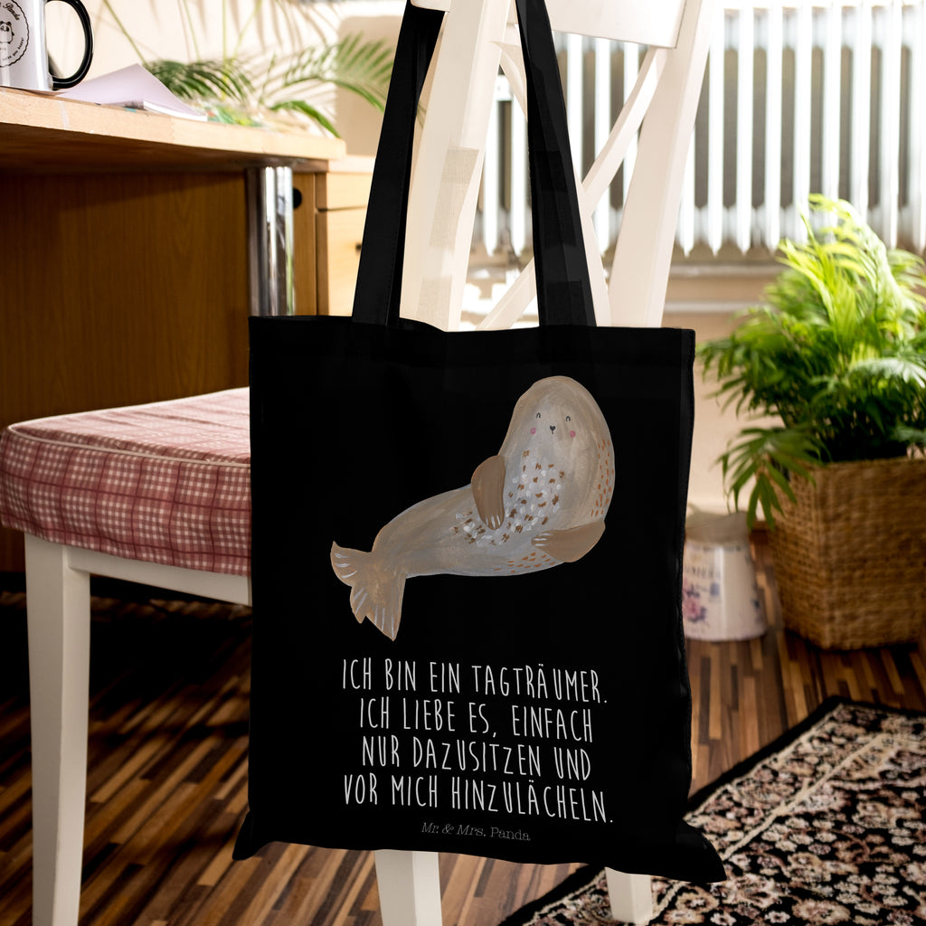 Tragetasche Robbe lachend Beuteltasche, Beutel, Einkaufstasche, Jutebeutel, Stoffbeutel, Tiermotive, Gute Laune, lustige Sprüche, Tiere, Robbe, Robben, Seehund, Strand, Meerestier, Ostsee, Nordsee