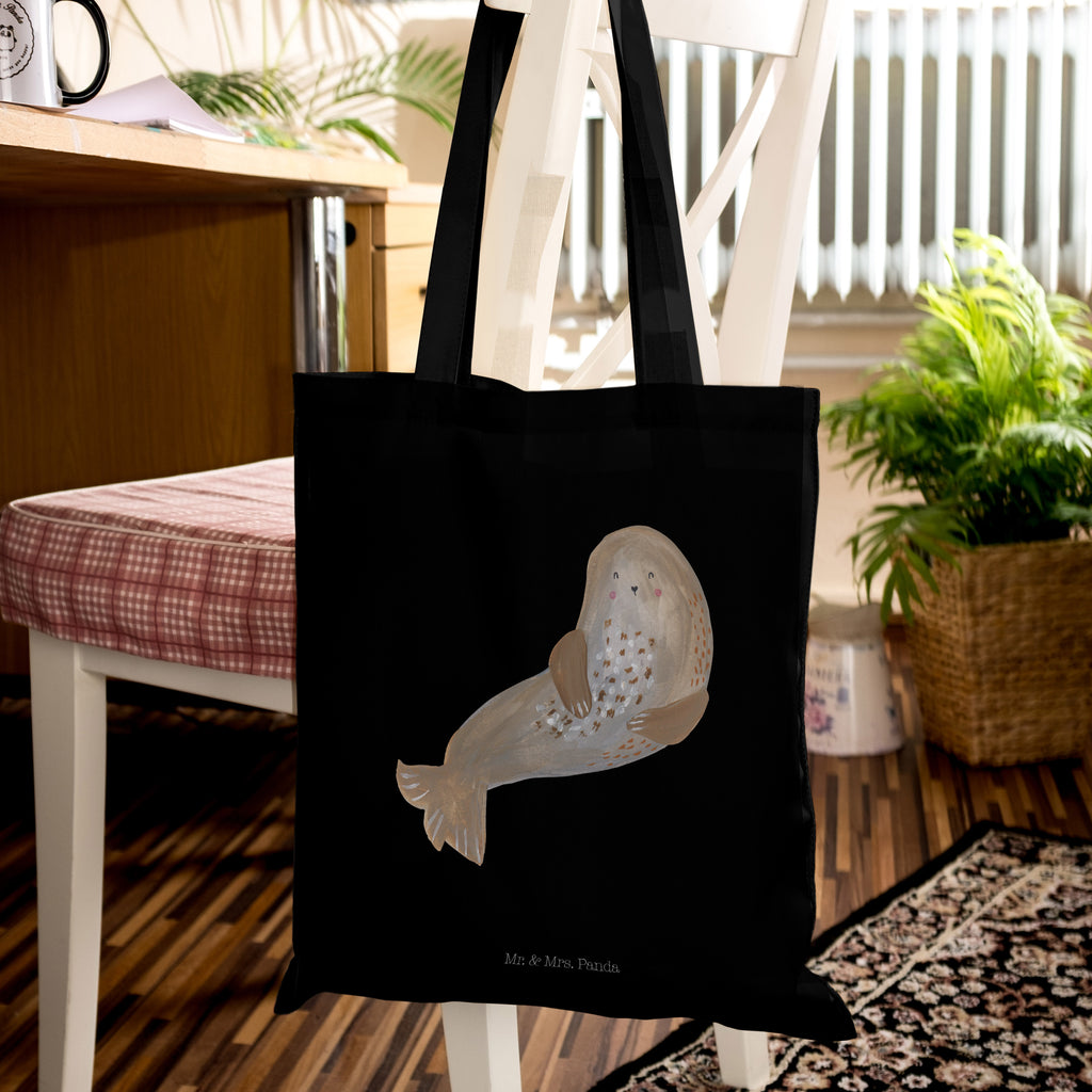 Tragetasche Robbe lachend Beuteltasche, Beutel, Einkaufstasche, Jutebeutel, Stoffbeutel, Tiermotive, Gute Laune, lustige Sprüche, Tiere, Robbe, Robben, Seehund, Strand, Meerestier, Ostsee, Nordsee