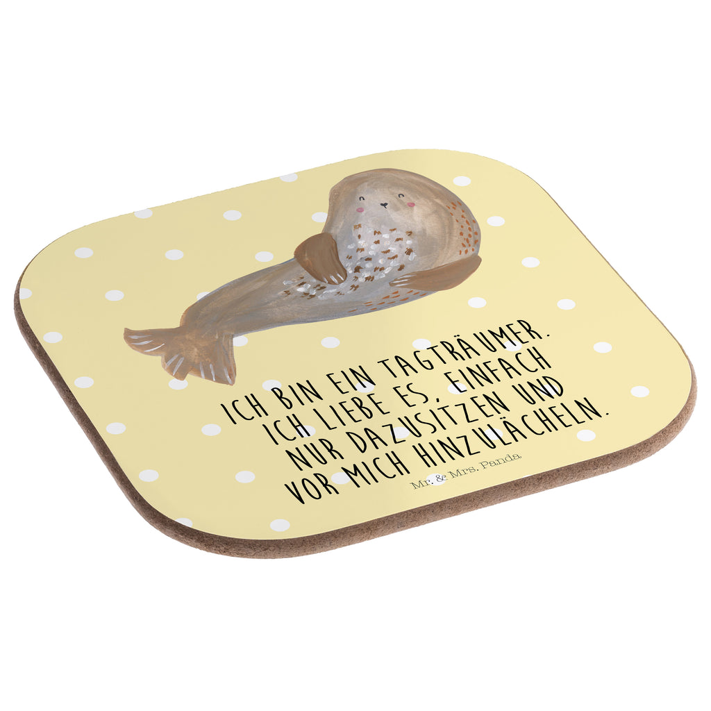 Quadratische Untersetzer Robbe lachend Bierdeckel, Glasuntersetzer, Untersetzer Gläser, Getränkeuntersetzer, Tiermotive, Gute Laune, lustige Sprüche, Tiere, Robbe, Robben, Seehund, Strand, Meerestier, Ostsee, Nordsee