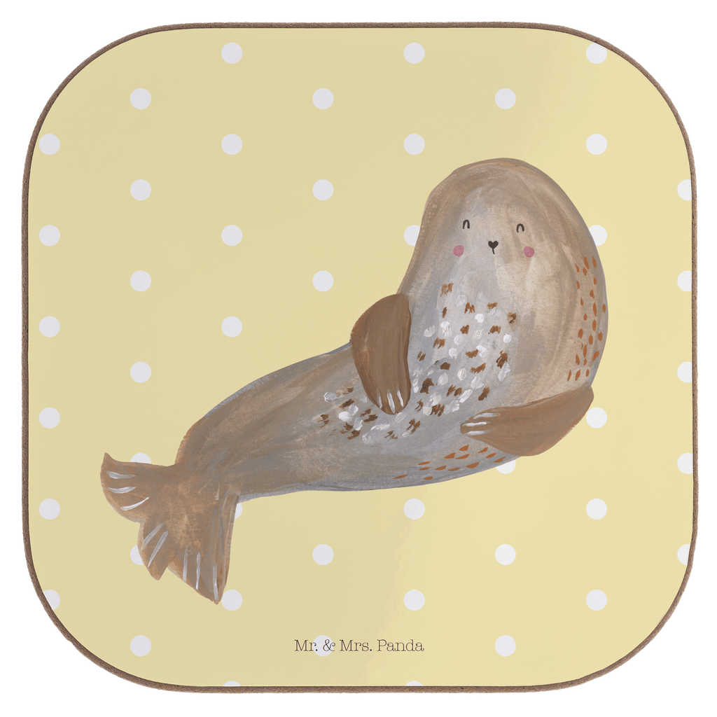 Quadratische Untersetzer Robbe lachend Bierdeckel, Glasuntersetzer, Untersetzer Gläser, Getränkeuntersetzer, Tiermotive, Gute Laune, lustige Sprüche, Tiere, Robbe, Robben, Seehund, Strand, Meerestier, Ostsee, Nordsee