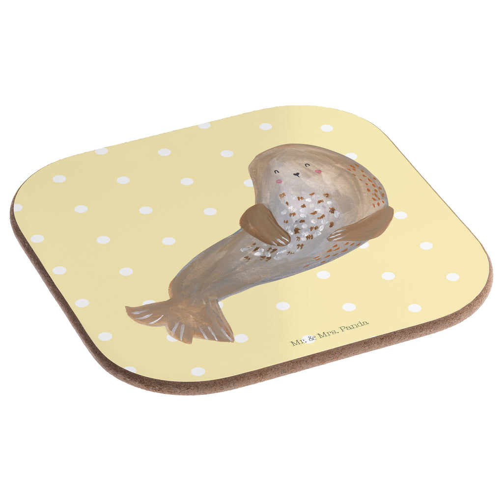 Quadratische Untersetzer Robbe lachend Bierdeckel, Glasuntersetzer, Untersetzer Gläser, Getränkeuntersetzer, Tiermotive, Gute Laune, lustige Sprüche, Tiere, Robbe, Robben, Seehund, Strand, Meerestier, Ostsee, Nordsee