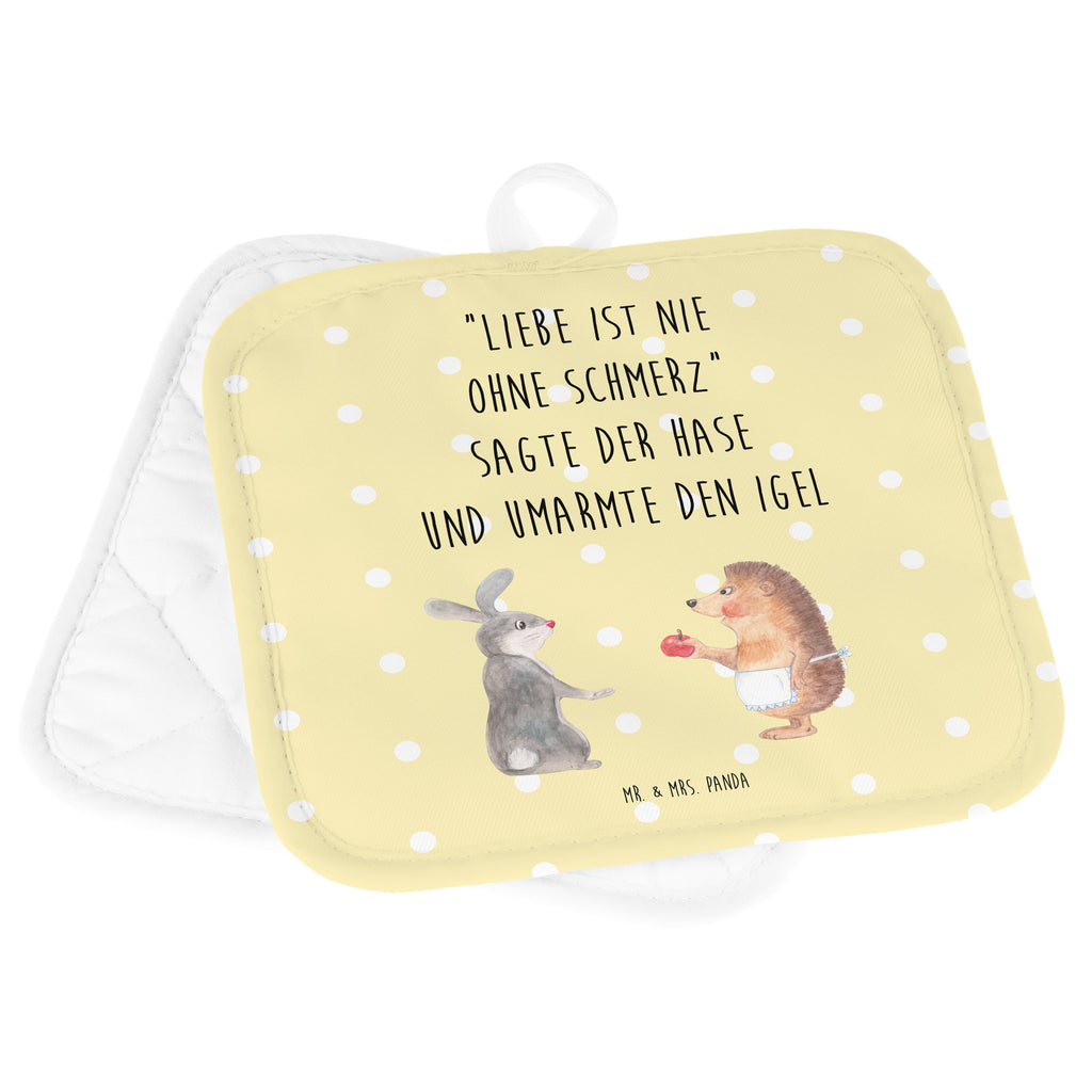 2er Set Topflappen  Liebe ist nie ohne Schmerz Topflappen, Topfuntersetzer, Ofenhandschuh, Topflappen Set, Topflappen lustig, Topflappen mit Spruch, Tiermotive, Gute Laune, lustige Sprüche, Tiere, Igel und Hase, Igel, Hase, Liebe Spruch, Liebeskummer Geschenk, Herzschmerz, Trösten, Trennungsschmerz, Spruch romantisch