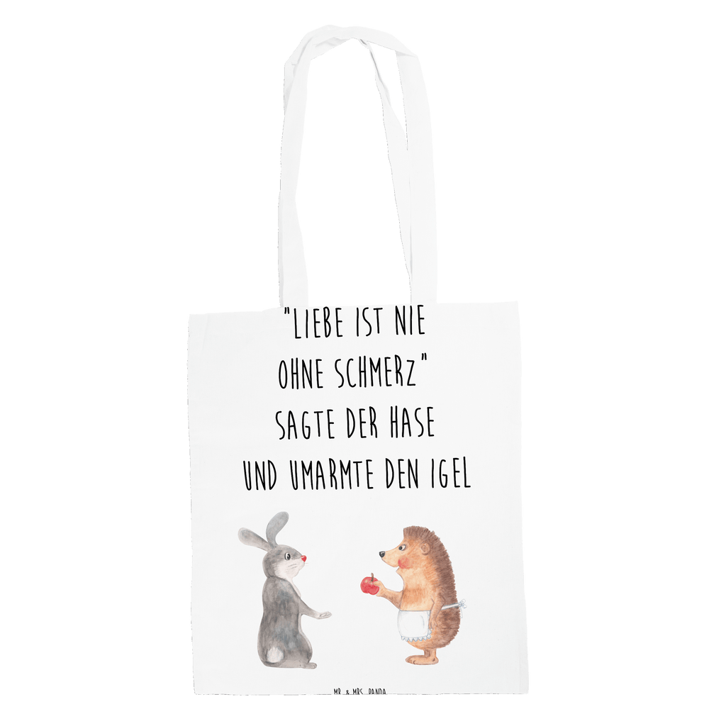 Tragetasche Liebe ist nie ohne Schmerz Beuteltasche, Beutel, Einkaufstasche, Jutebeutel, Stoffbeutel, Tiermotive, Gute Laune, lustige Sprüche, Tiere, Igel und Hase, Igel, Hase, Liebe Spruch, Liebeskummer Geschenk, Herzschmerz, Trösten, Trennungsschmerz, Spruch romantisch