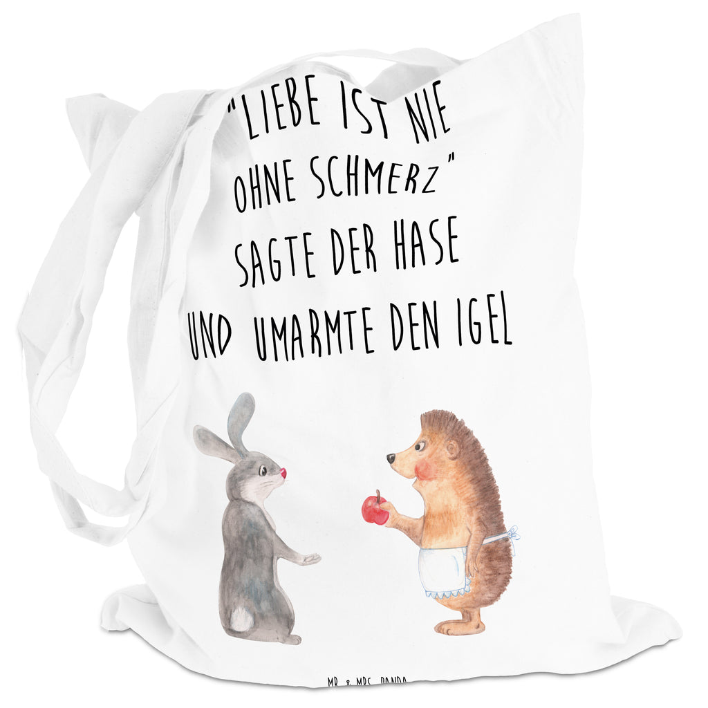 Tragetasche Liebe ist nie ohne Schmerz Beuteltasche, Beutel, Einkaufstasche, Jutebeutel, Stoffbeutel, Tiermotive, Gute Laune, lustige Sprüche, Tiere, Igel und Hase, Igel, Hase, Liebe Spruch, Liebeskummer Geschenk, Herzschmerz, Trösten, Trennungsschmerz, Spruch romantisch