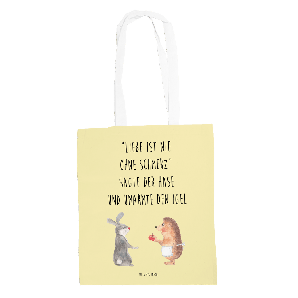 Tragetasche Liebe ist nie ohne Schmerz Beuteltasche, Beutel, Einkaufstasche, Jutebeutel, Stoffbeutel, Tiermotive, Gute Laune, lustige Sprüche, Tiere, Igel und Hase, Igel, Hase, Liebe Spruch, Liebeskummer Geschenk, Herzschmerz, Trösten, Trennungsschmerz, Spruch romantisch