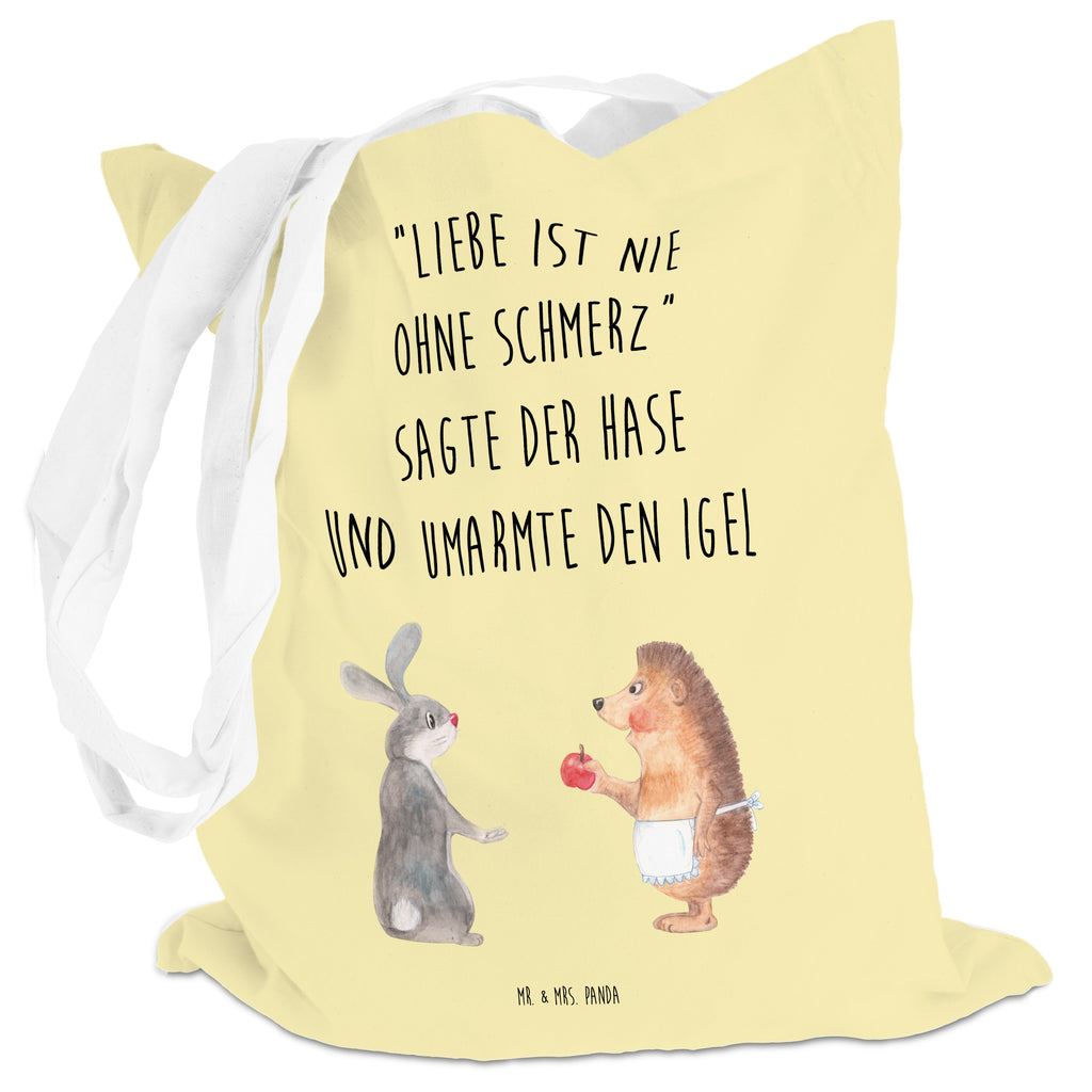 Tragetasche Liebe ist nie ohne Schmerz Beuteltasche, Beutel, Einkaufstasche, Jutebeutel, Stoffbeutel, Tiermotive, Gute Laune, lustige Sprüche, Tiere, Igel und Hase, Igel, Hase, Liebe Spruch, Liebeskummer Geschenk, Herzschmerz, Trösten, Trennungsschmerz, Spruch romantisch
