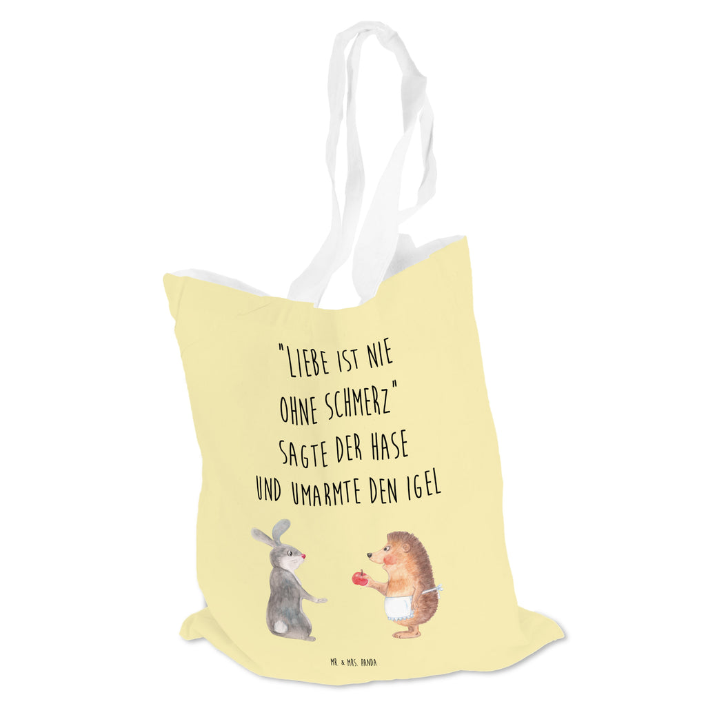 Tragetasche Liebe ist nie ohne Schmerz Beuteltasche, Beutel, Einkaufstasche, Jutebeutel, Stoffbeutel, Tiermotive, Gute Laune, lustige Sprüche, Tiere, Igel und Hase, Igel, Hase, Liebe Spruch, Liebeskummer Geschenk, Herzschmerz, Trösten, Trennungsschmerz, Spruch romantisch