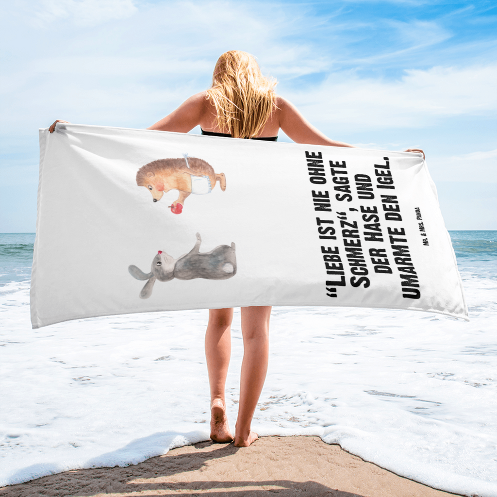 XL Badehandtuch Liebe ist nie ohne Schmerz Handtuch, Badetuch, Duschtuch, Strandtuch, Saunatuch, Tiermotive, Gute Laune, lustige Sprüche, Tiere, Igel und Hase, Igel, Hase, Liebe Spruch, Liebeskummer Geschenk, Herzschmerz, Trösten, Trennungsschmerz, Spruch romantisch