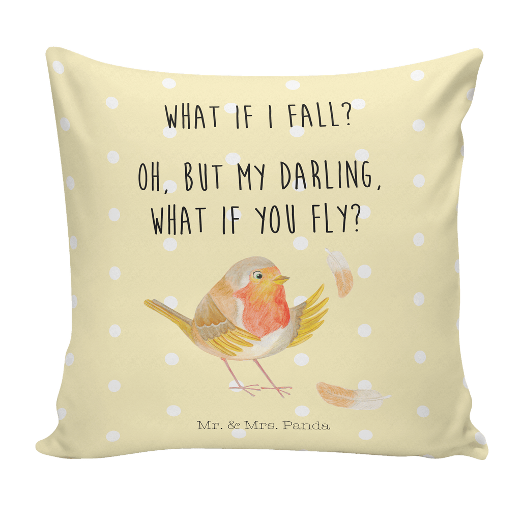 40x40 Kissen Rotkehlchen mit Federn Kissenhülle, Kopfkissen, Sofakissen, Dekokissen, Motivkissen, Tiermotive, Gute Laune, lustige Sprüche, Tiere, What if i fall, Rotkehlchen, Spruch Motivation, Spruch Mut, Vogel, Motivation Sprüche, Motivationsbilder, fliegen