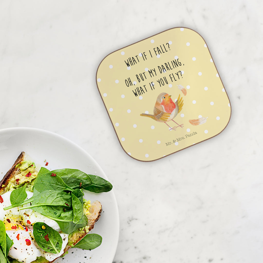 Quadratische Untersetzer Rotkehlchen mit Federn Bierdeckel, Glasuntersetzer, Untersetzer Gläser, Getränkeuntersetzer, Tiermotive, Gute Laune, lustige Sprüche, Tiere, What if i fall, Rotkehlchen, Spruch Motivation, Spruch Mut, Vogel, Motivation Sprüche, Motivationsbilder, fliegen
