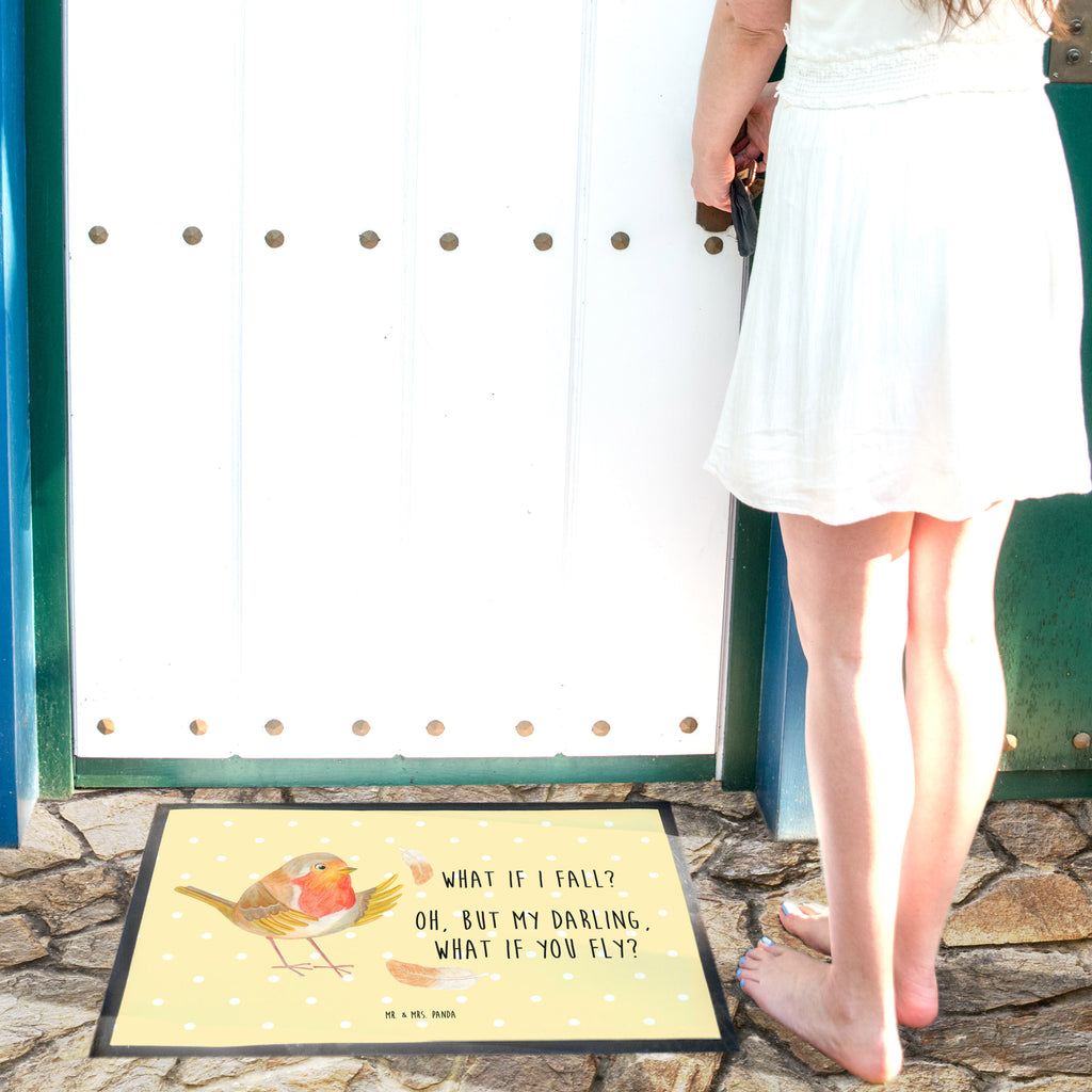 Fußmatte Rotkehlchen mit Federn What if i fall, Rotkehlchen, Spruch Motivation, Spruch Mut, Vogel, Motivation Sprüche, Motivationsbilder, fliegen  Türvorleger, Schmutzmatte, Fußabtreter, Matte, Schmutzfänger, Fußabstreifer, Schmutzfangmatte, Türmatte, Motivfußmatte,  Haustürmatte, Vorleger  süße Tiermotive, gute Laune, lustige Sprüche, Tiere