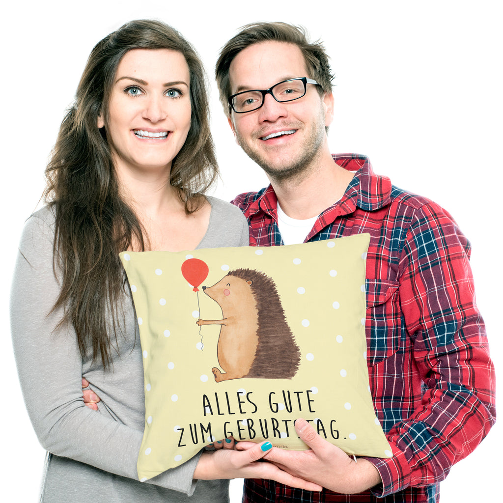 40x40 Kissen Igel mit Luftballon Kissenhülle, Kopfkissen, Sofakissen, Dekokissen, Motivkissen, Tiermotive, Gute Laune, lustige Sprüche, Tiere, Igel, Geburtstag, Herzlichen Glückwunsch, Glückwunsch, Geburtstagskind, Ballon, Happy Birthday