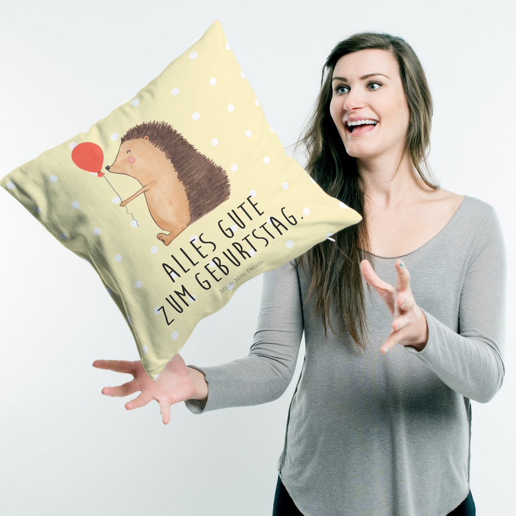40x40 Kissen Igel mit Luftballon Kissenhülle, Kopfkissen, Sofakissen, Dekokissen, Motivkissen, Tiermotive, Gute Laune, lustige Sprüche, Tiere, Igel, Geburtstag, Herzlichen Glückwunsch, Glückwunsch, Geburtstagskind, Ballon, Happy Birthday