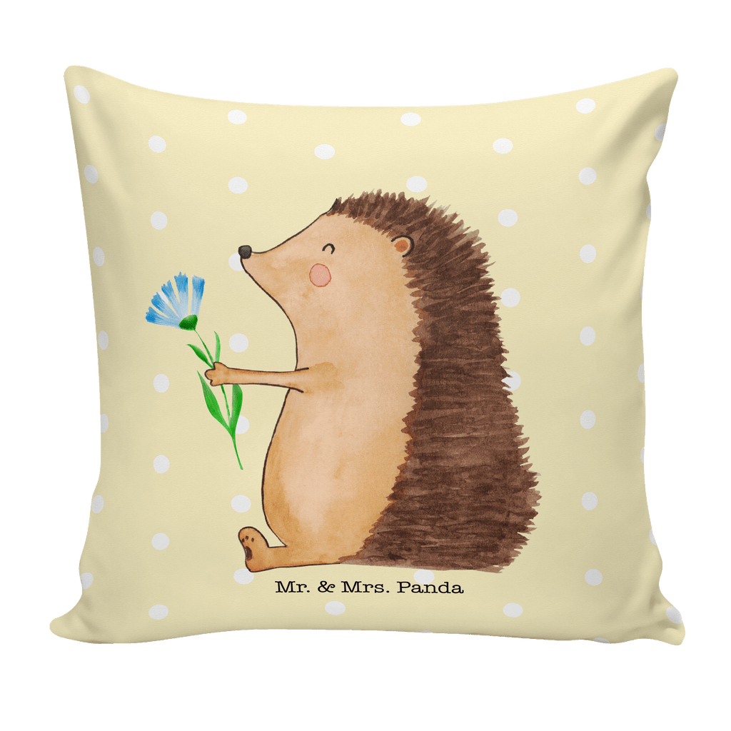 40x40 Kissen Igel mit Blume Kissenhülle, Kopfkissen, Sofakissen, Dekokissen, Motivkissen, Tiermotive, Gute Laune, lustige Sprüche, Tiere, Igel, Gute Besserung, Genesungswünsche, Krankheit, Krankenhaus, krank, Besuch