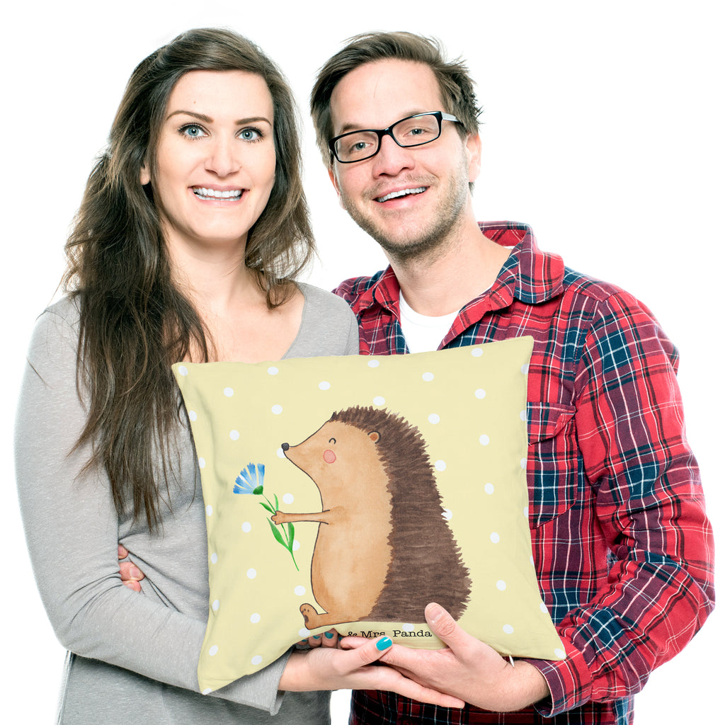 40x40 Kissen Igel mit Blume Kissenhülle, Kopfkissen, Sofakissen, Dekokissen, Motivkissen, Tiermotive, Gute Laune, lustige Sprüche, Tiere, Igel, Gute Besserung, Genesungswünsche, Krankheit, Krankenhaus, krank, Besuch