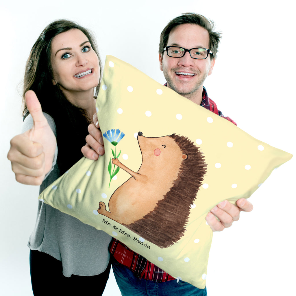 40x40 Kissen Igel mit Blume Kissenhülle, Kopfkissen, Sofakissen, Dekokissen, Motivkissen, Tiermotive, Gute Laune, lustige Sprüche, Tiere, Igel, Gute Besserung, Genesungswünsche, Krankheit, Krankenhaus, krank, Besuch