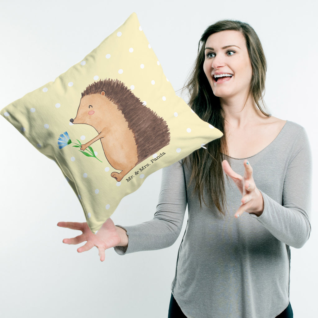 40x40 Kissen Igel mit Blume Kissenhülle, Kopfkissen, Sofakissen, Dekokissen, Motivkissen, Tiermotive, Gute Laune, lustige Sprüche, Tiere, Igel, Gute Besserung, Genesungswünsche, Krankheit, Krankenhaus, krank, Besuch