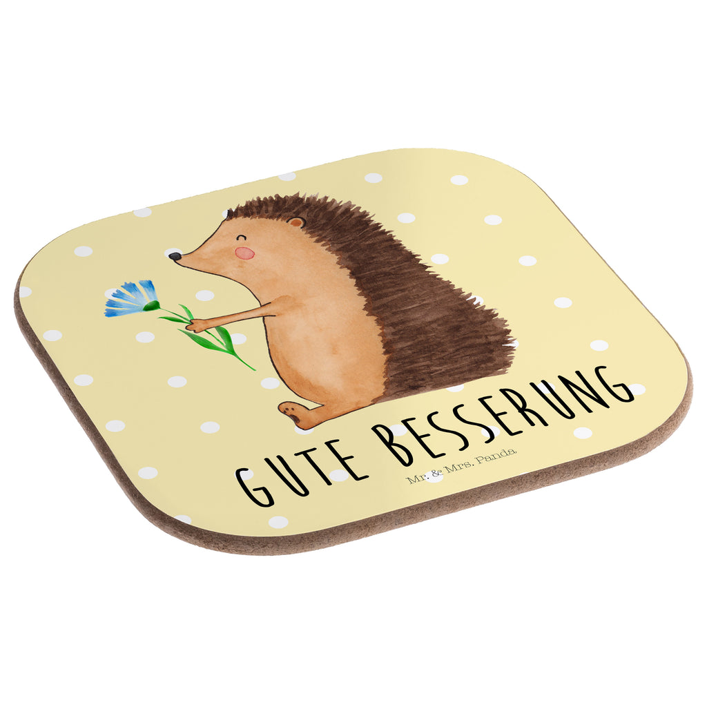 Quadratische Untersetzer Igel mit Blume Bierdeckel, Glasuntersetzer, Untersetzer Gläser, Getränkeuntersetzer, Tiermotive, Gute Laune, lustige Sprüche, Tiere, Igel, Gute Besserung, Genesungswünsche, Krankheit, Krankenhaus, krank, Besuch