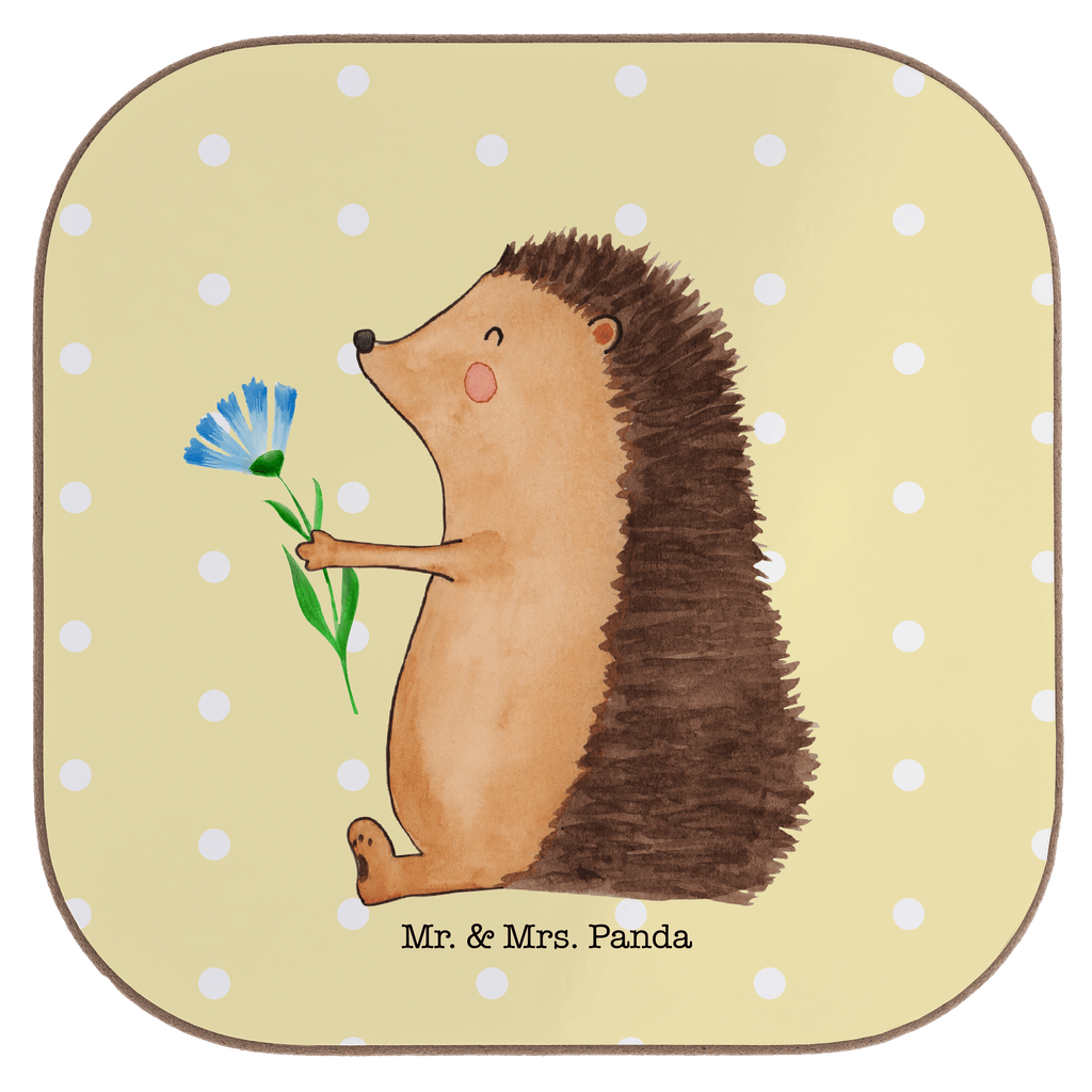 Quadratische Untersetzer Igel mit Blume Bierdeckel, Glasuntersetzer, Untersetzer Gläser, Getränkeuntersetzer, Tiermotive, Gute Laune, lustige Sprüche, Tiere, Igel, Gute Besserung, Genesungswünsche, Krankheit, Krankenhaus, krank, Besuch