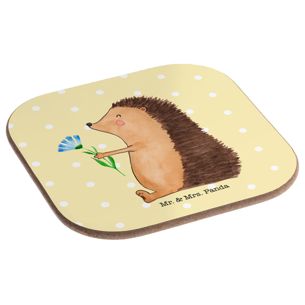 Quadratische Untersetzer Igel mit Blume Bierdeckel, Glasuntersetzer, Untersetzer Gläser, Getränkeuntersetzer, Tiermotive, Gute Laune, lustige Sprüche, Tiere, Igel, Gute Besserung, Genesungswünsche, Krankheit, Krankenhaus, krank, Besuch