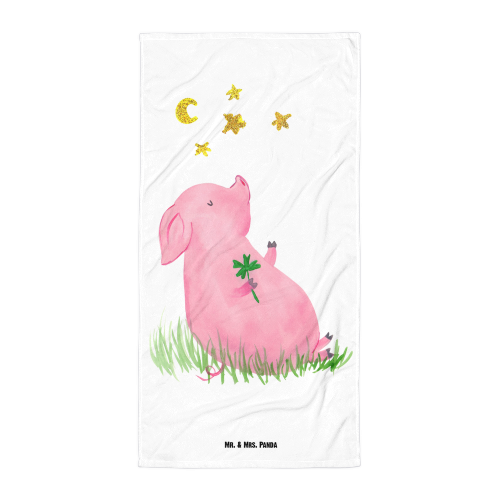 XL Badehandtuch Glücksschwein Handtuch, Badetuch, Duschtuch, Strandtuch, Saunatuch, Tiermotive, Gute Laune, lustige Sprüche, Tiere, Glücksschwein. Glück, Schwein, Schweinchen, Sterne, Sernchen, Ziele, Träume, Motivation, Glücksbringer