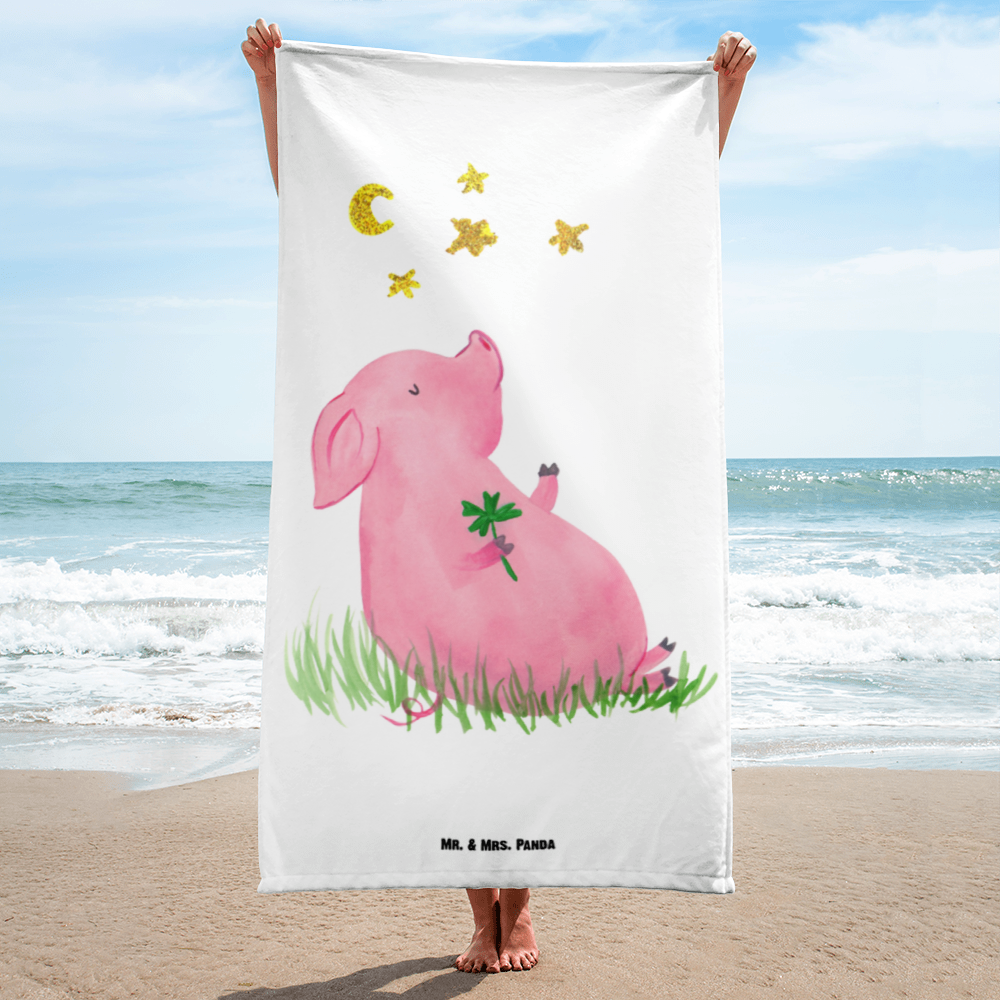 XL Badehandtuch Glücksschwein Handtuch, Badetuch, Duschtuch, Strandtuch, Saunatuch, Tiermotive, Gute Laune, lustige Sprüche, Tiere, Glücksschwein. Glück, Schwein, Schweinchen, Sterne, Sernchen, Ziele, Träume, Motivation, Glücksbringer