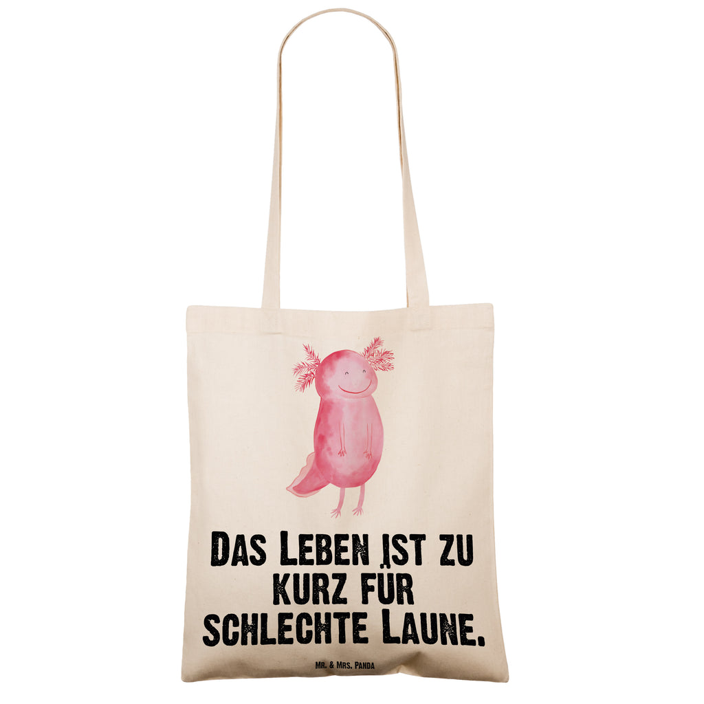 Tragetasche Axolotl glücklich Beuteltasche, Beutel, Einkaufstasche, Jutebeutel, Stoffbeutel, Axolotl, Molch, Axolot, Schwanzlurch, Lurch, Lurche, Motivation, gute Laune