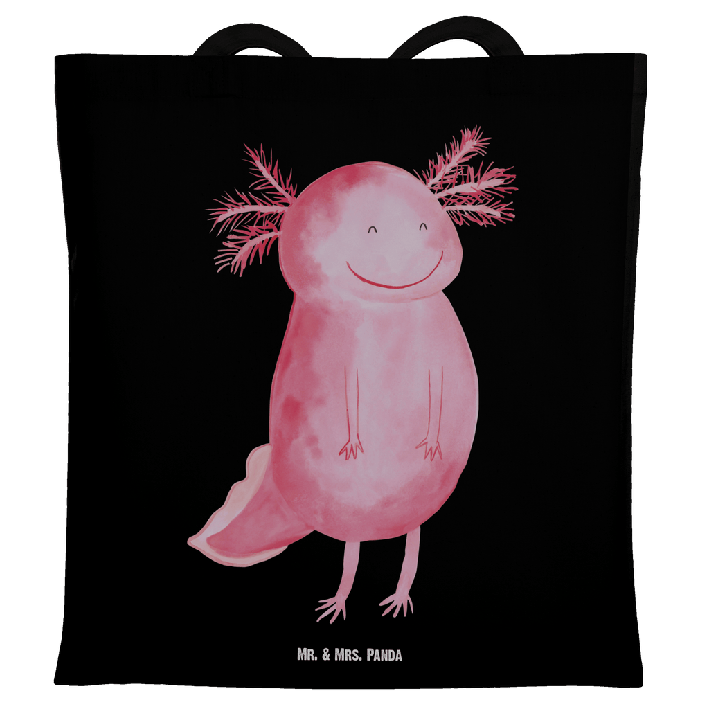 Tragetasche Axolotl glücklich Beuteltasche, Beutel, Einkaufstasche, Jutebeutel, Stoffbeutel, Axolotl, Molch, Axolot, Schwanzlurch, Lurch, Lurche, Motivation, gute Laune