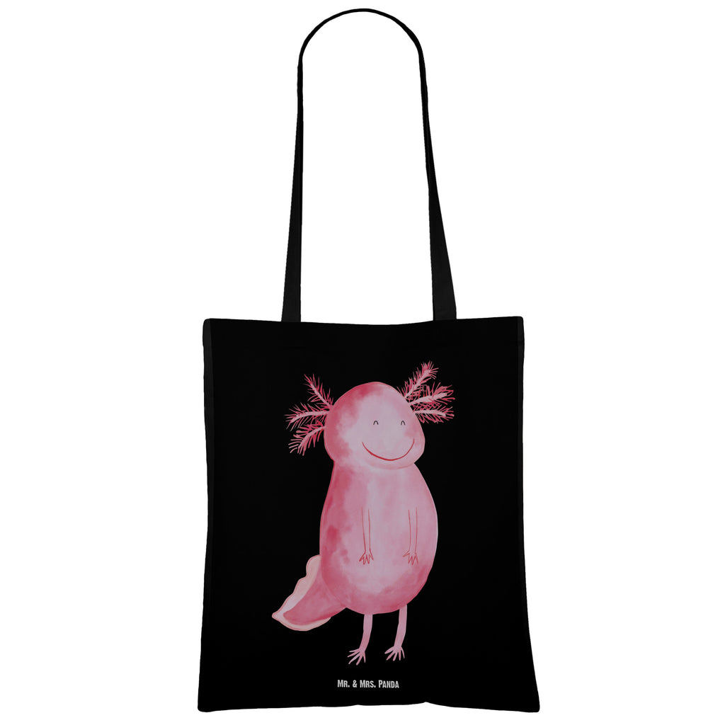 Tragetasche Axolotl glücklich Beuteltasche, Beutel, Einkaufstasche, Jutebeutel, Stoffbeutel, Axolotl, Molch, Axolot, Schwanzlurch, Lurch, Lurche, Motivation, gute Laune