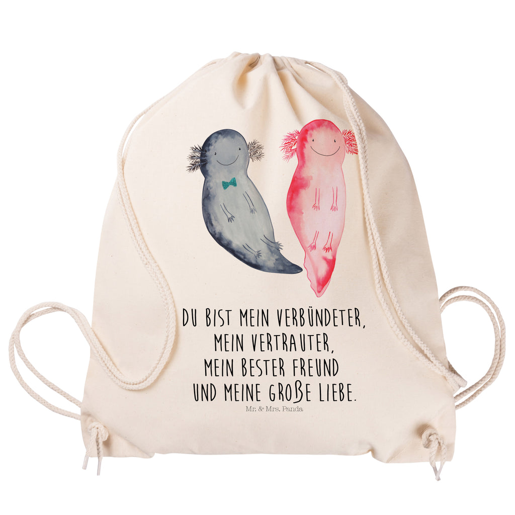 Sportbeutel Axolotl Axel+Lotte Turnbeutel, Beutel, Sporttasche, Tasche, Stoffbeutel, Axolotl, Molch, Axolot, Schwanzlurch, Lurch, Lurche, Liebe, große Liebe, Liebesbeweis, Freund, Verlobter, Ehemann, Jahrestag, Valentinstag