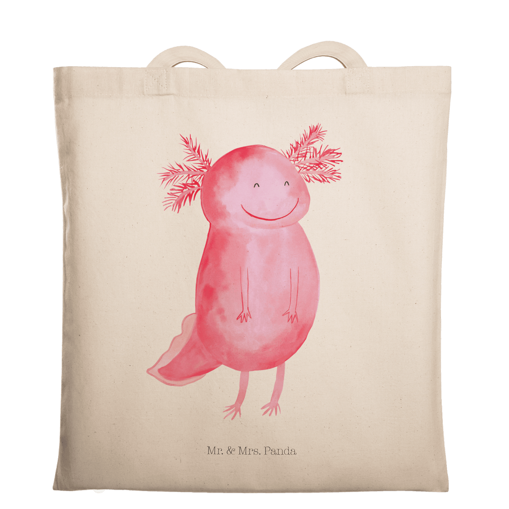 Tragetasche Axolotl glücklich Beuteltasche, Beutel, Einkaufstasche, Jutebeutel, Stoffbeutel, Axolotl, Molch, Axolot, Schwanzlurch, Lurch, Lurche, Motivation, gute Laune