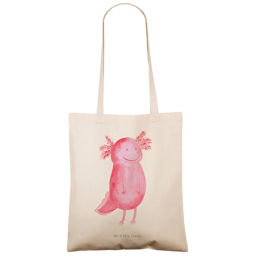 Tragetasche Axolotl glücklich Beuteltasche, Beutel, Einkaufstasche, Jutebeutel, Stoffbeutel, Axolotl, Molch, Axolot, Schwanzlurch, Lurch, Lurche, Motivation, gute Laune