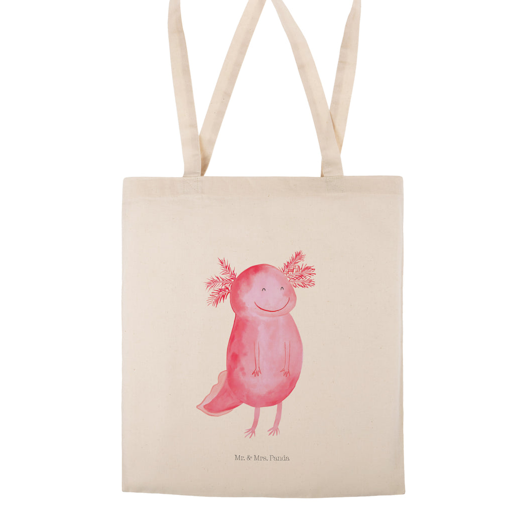 Tragetasche Axolotl glücklich Beuteltasche, Beutel, Einkaufstasche, Jutebeutel, Stoffbeutel, Axolotl, Molch, Axolot, Schwanzlurch, Lurch, Lurche, Motivation, gute Laune