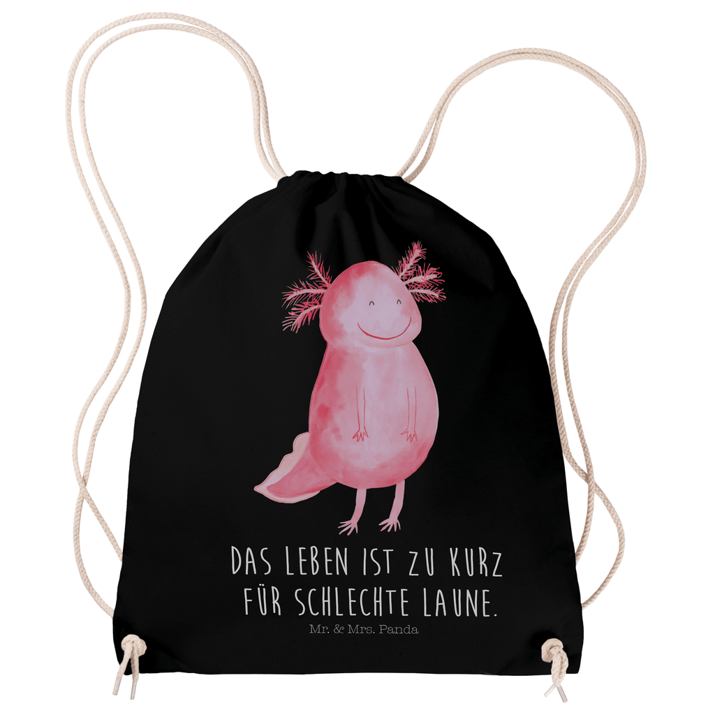 Sportbeutel Axolotl glücklich Turnbeutel, Beutel, Sporttasche, Tasche, Stoffbeutel, Axolotl, Molch, Axolot, Schwanzlurch, Lurch, Lurche, Motivation, gute Laune
