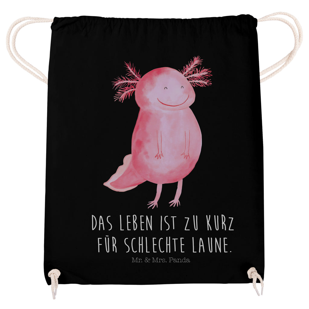 Sportbeutel Axolotl glücklich Turnbeutel, Beutel, Sporttasche, Tasche, Stoffbeutel, Axolotl, Molch, Axolot, Schwanzlurch, Lurch, Lurche, Motivation, gute Laune
