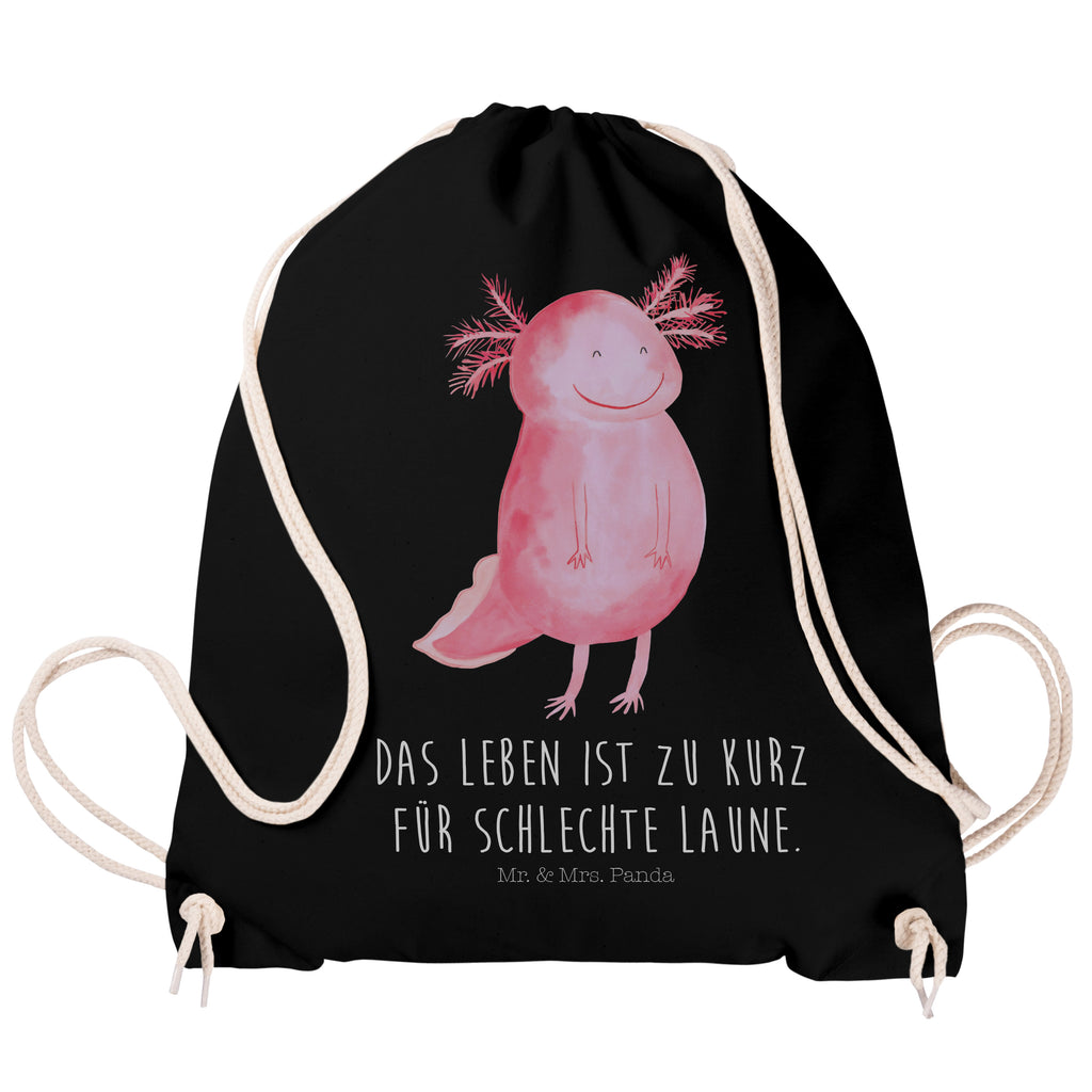 Sportbeutel Axolotl glücklich Turnbeutel, Beutel, Sporttasche, Tasche, Stoffbeutel, Axolotl, Molch, Axolot, Schwanzlurch, Lurch, Lurche, Motivation, gute Laune