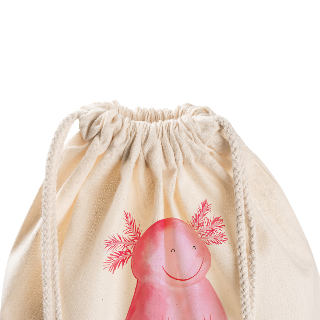Sportbeutel Axolotl glücklich Turnbeutel, Beutel, Sporttasche, Tasche, Stoffbeutel, Axolotl, Molch, Axolot, Schwanzlurch, Lurch, Lurche, Motivation, gute Laune