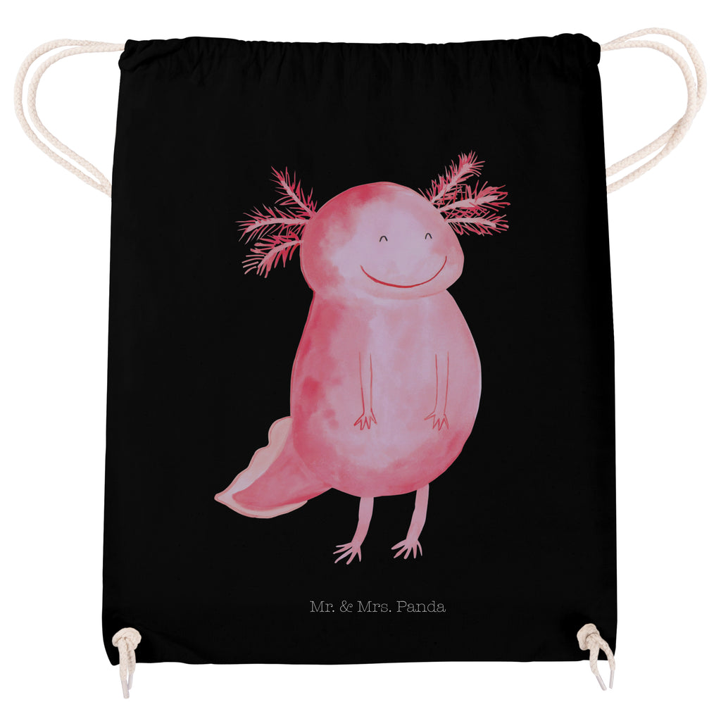 Sportbeutel Axolotl glücklich Turnbeutel, Beutel, Sporttasche, Tasche, Stoffbeutel, Axolotl, Molch, Axolot, Schwanzlurch, Lurch, Lurche, Motivation, gute Laune