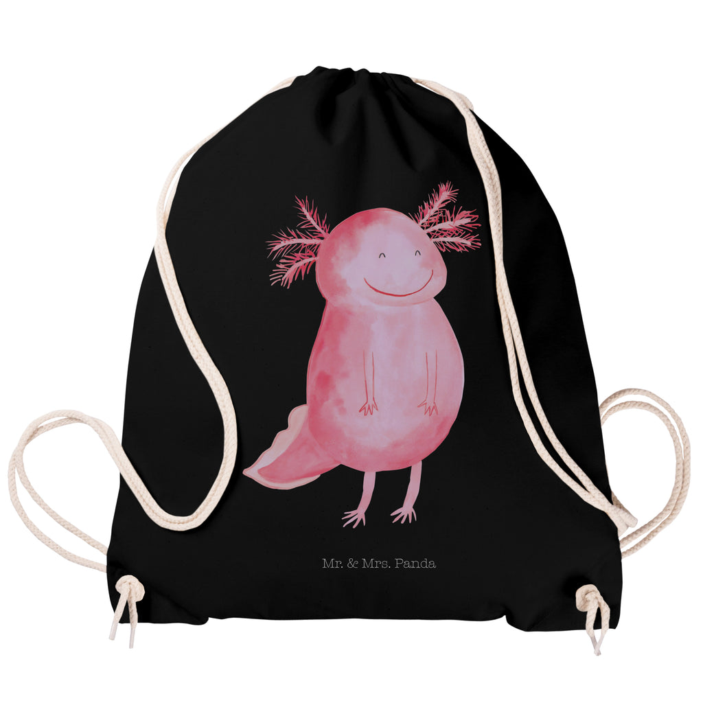 Sportbeutel Axolotl glücklich Turnbeutel, Beutel, Sporttasche, Tasche, Stoffbeutel, Axolotl, Molch, Axolot, Schwanzlurch, Lurch, Lurche, Motivation, gute Laune