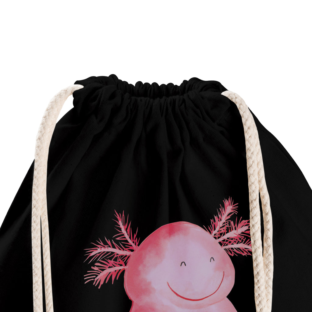 Sportbeutel Axolotl glücklich Turnbeutel, Beutel, Sporttasche, Tasche, Stoffbeutel, Axolotl, Molch, Axolot, Schwanzlurch, Lurch, Lurche, Motivation, gute Laune