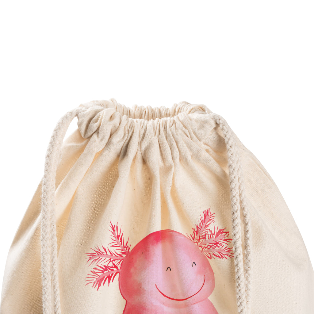 Sportbeutel Axolotl glücklich Turnbeutel, Beutel, Sporttasche, Tasche, Stoffbeutel, Axolotl, Molch, Axolot, Schwanzlurch, Lurch, Lurche, Motivation, gute Laune