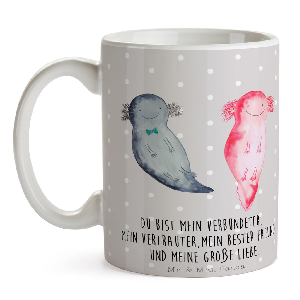 Tasse Axolotl Axel+Lotte Axolotl, Axolot, Schwanzlurch, Lurch, Lurche, Liebe, große Liebe, Liebesbeweis, Freund, Verlobter, Ehemann, Jahrestag, Valentinstag Becher, Kaffeetasse, Kaffeebecher, Tee, Frühstück, Büro  Axolotl, Molch