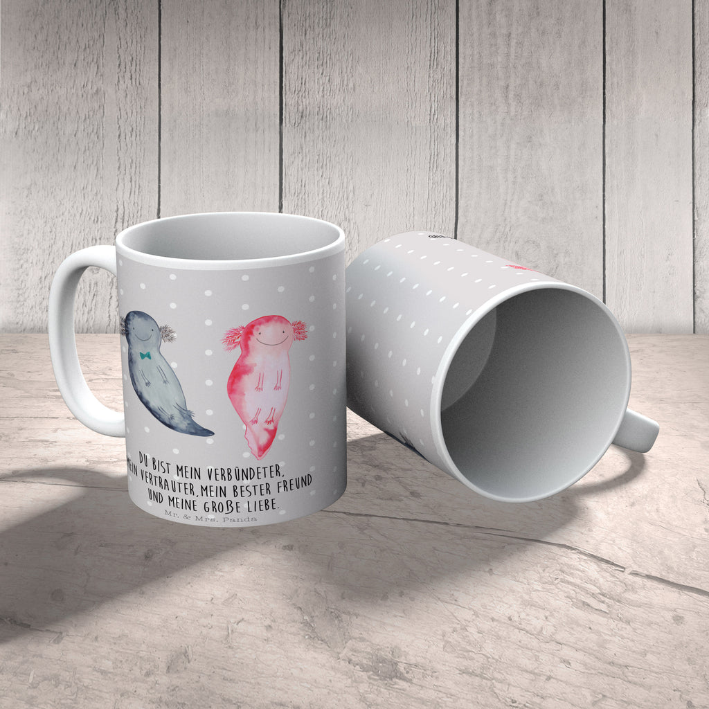 Tasse Axolotl Axel+Lotte Axolotl, Axolot, Schwanzlurch, Lurch, Lurche, Liebe, große Liebe, Liebesbeweis, Freund, Verlobter, Ehemann, Jahrestag, Valentinstag Becher, Kaffeetasse, Kaffeebecher, Tee, Frühstück, Büro  Axolotl, Molch