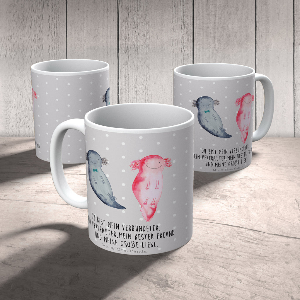 Tasse Axolotl Axel+Lotte Axolotl, Axolot, Schwanzlurch, Lurch, Lurche, Liebe, große Liebe, Liebesbeweis, Freund, Verlobter, Ehemann, Jahrestag, Valentinstag Becher, Kaffeetasse, Kaffeebecher, Tee, Frühstück, Büro  Axolotl, Molch