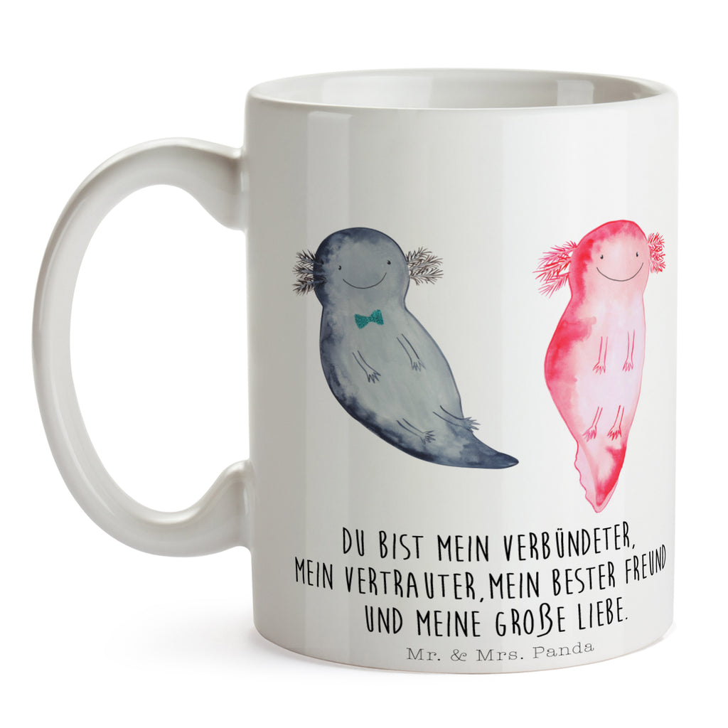 Tasse Axolotl Axel+Lotte Axolotl, Axolot, Schwanzlurch, Lurch, Lurche, Liebe, große Liebe, Liebesbeweis, Freund, Verlobter, Ehemann, Jahrestag, Valentinstag Becher, Kaffeetasse, Kaffeebecher, Tee, Frühstück, Büro  Axolotl, Molch