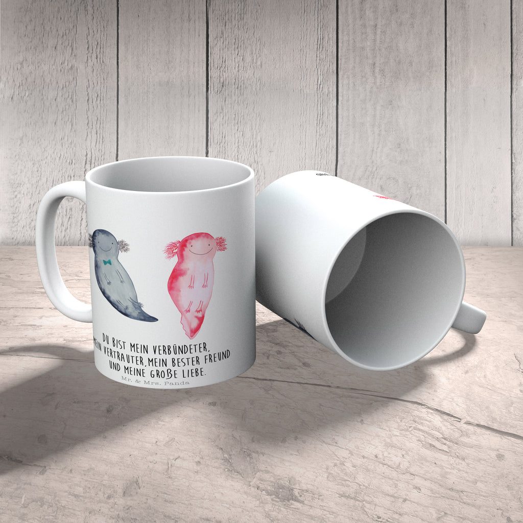 Tasse Axolotl Axel+Lotte Axolotl, Axolot, Schwanzlurch, Lurch, Lurche, Liebe, große Liebe, Liebesbeweis, Freund, Verlobter, Ehemann, Jahrestag, Valentinstag Becher, Kaffeetasse, Kaffeebecher, Tee, Frühstück, Büro  Axolotl, Molch