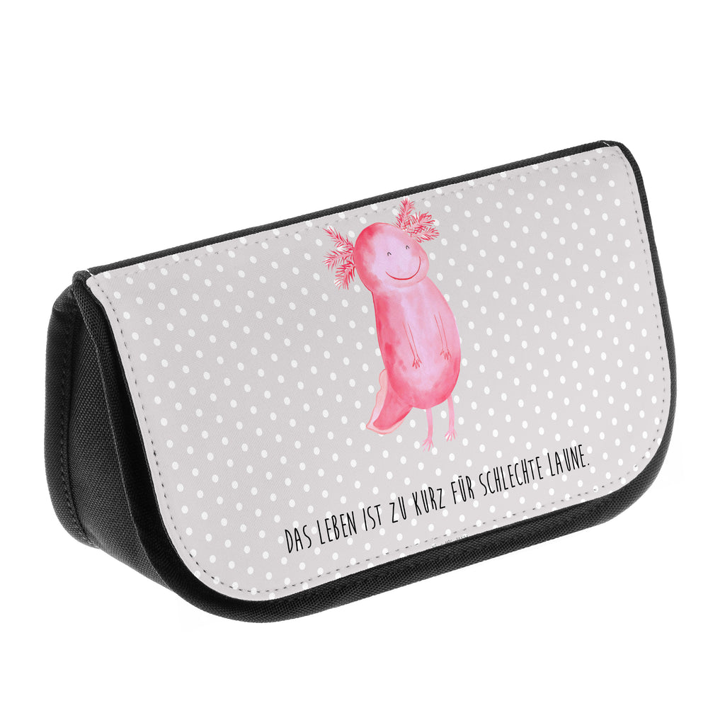 Kosmetiktasche Axolotl glücklich Kosmetikbeutel, Kulturtasche, Kulturbeutel, Schminktasche, Make-Up Tasche, Axolotl, Molch, Axolot, Schwanzlurch, Lurch, Lurche, Motivation, gute Laune