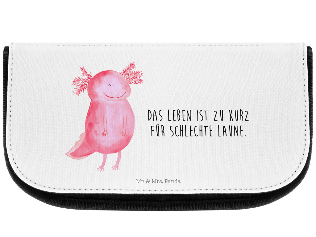 Kosmetiktasche Axolotl glücklich Kosmetikbeutel, Kulturtasche, Kulturbeutel, Schminktasche, Make-Up Tasche, Axolotl, Molch, Axolot, Schwanzlurch, Lurch, Lurche, Motivation, gute Laune