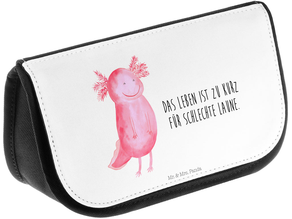 Kosmetiktasche Axolotl glücklich Kosmetikbeutel, Kulturtasche, Kulturbeutel, Schminktasche, Make-Up Tasche, Axolotl, Molch, Axolot, Schwanzlurch, Lurch, Lurche, Motivation, gute Laune