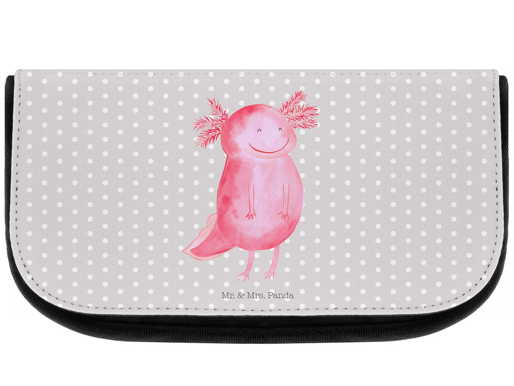 Kosmetiktasche Axolotl glücklich Kosmetikbeutel, Kulturtasche, Kulturbeutel, Schminktasche, Make-Up Tasche, Axolotl, Molch, Axolot, Schwanzlurch, Lurch, Lurche, Motivation, gute Laune